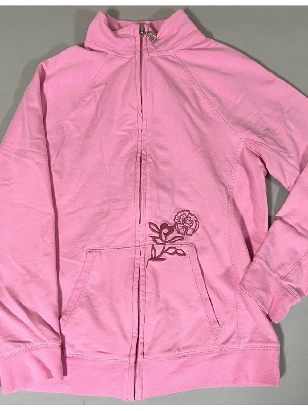 Sport Savvy Pink Rose Floral Y2K Zipper Track Jacket Sweatshirt Outerwear XS 🌹✨